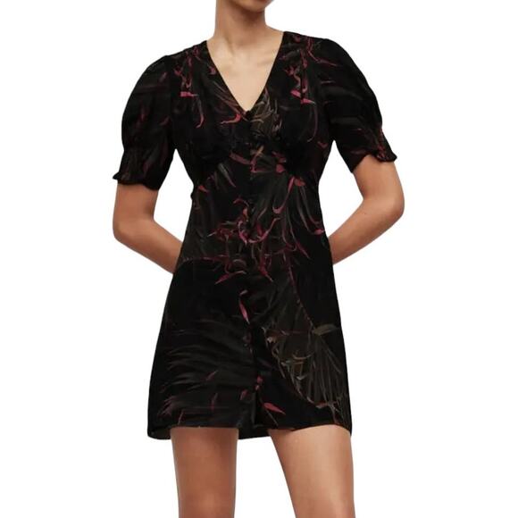 All Saints Demi Black and Floral Mini Dress Size 8 - Picture 1 of 16